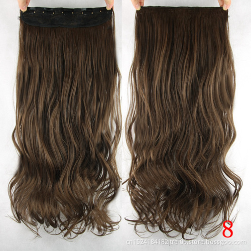 24" Long Straight Synthetic Hair Extension 5 Clips in One Piece High Temperature Fiber Synthetic Clip In Hair Piece for Women